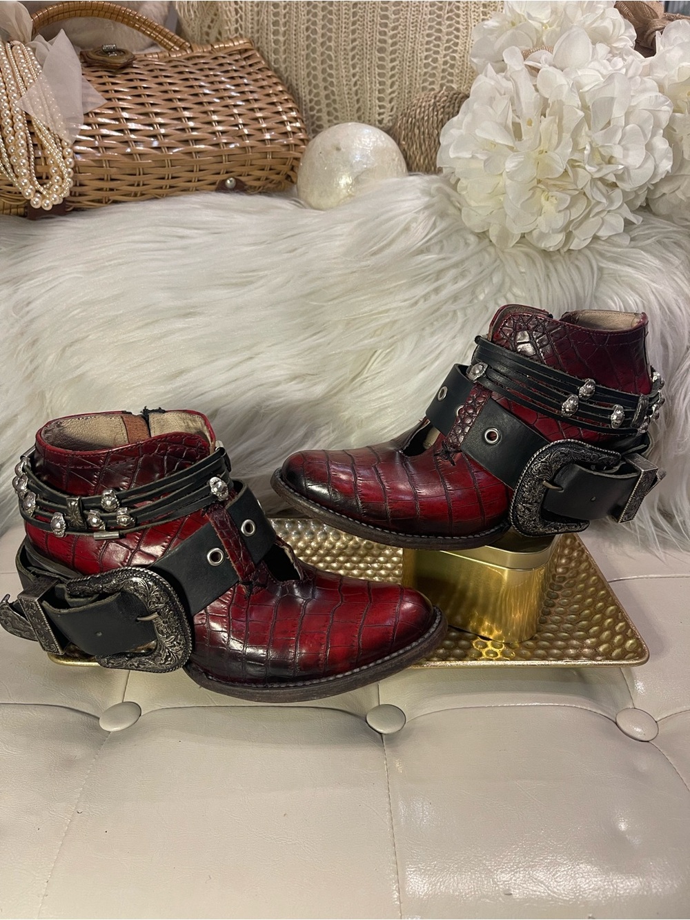 Freebird by Steven “Saloon” Leather Bootie in Red Croco MSRP $295